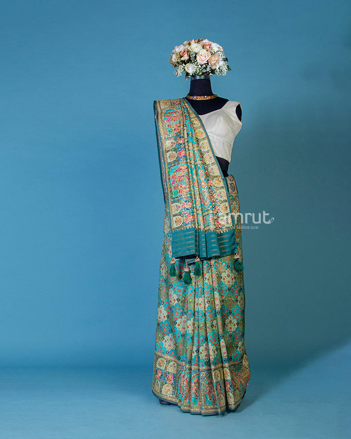 Sea Green Cotton Silk Woven Saree With Unstitch Blouse