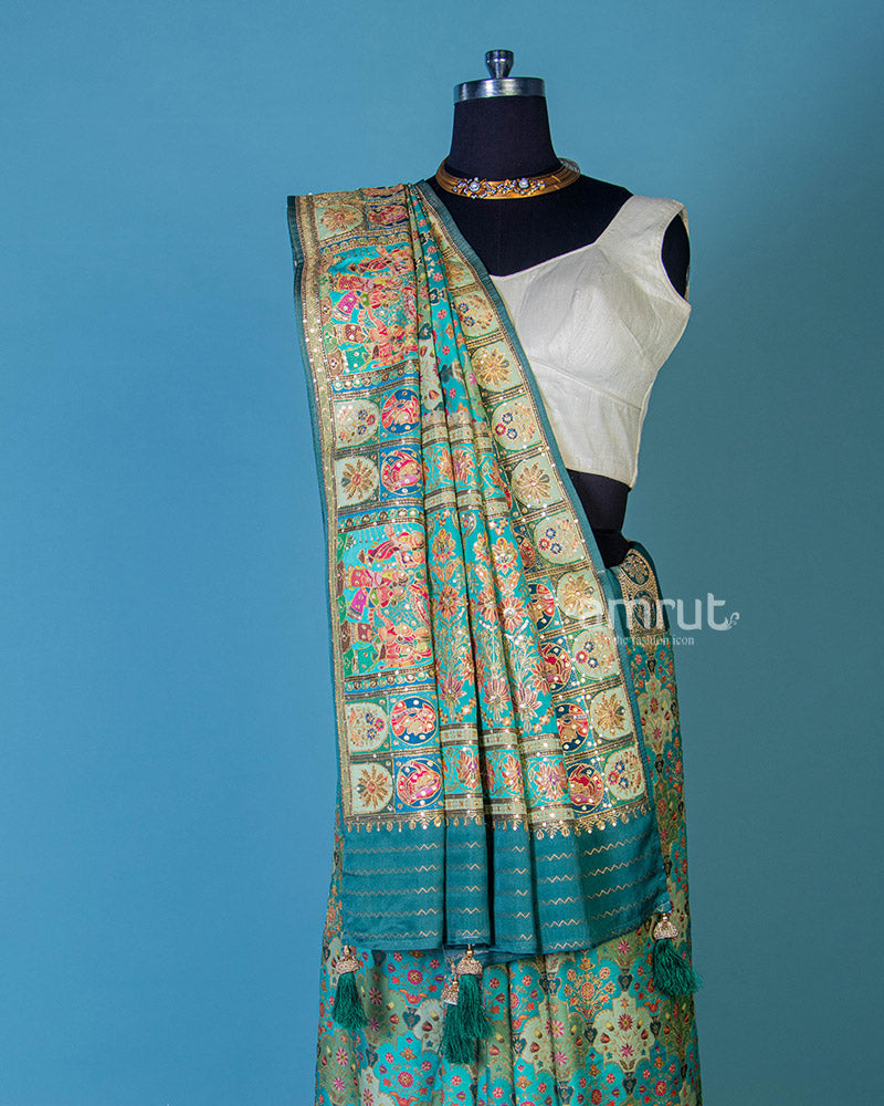 Sea Green Cotton Silk Woven Saree With Unstitch Blouse