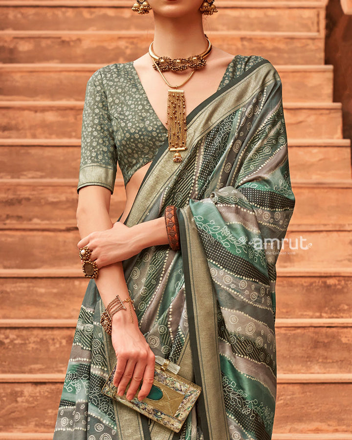 Sea Green Zari Weaving Silk Saree with Unstitched Blouse 03