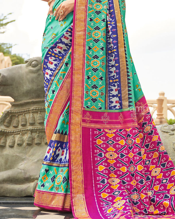 Seafoam Blue Cotton Silk Saree with Unstitched Blouse