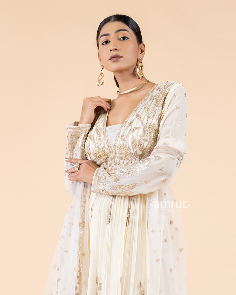 Sequin Zardozi -Embellished Cream Sharara Set(02)