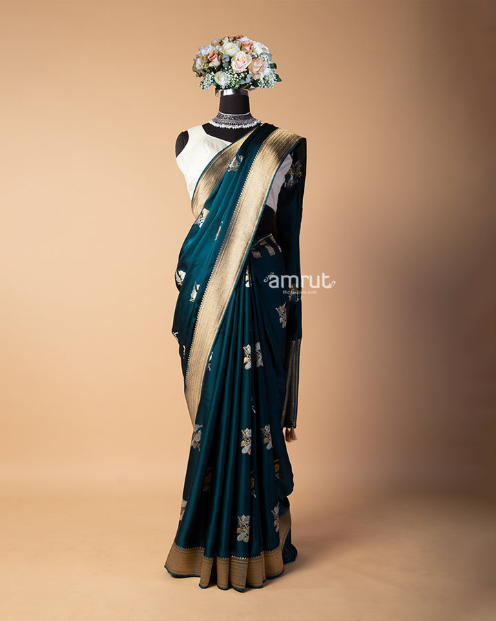 Sherpa Blue Silk Saree With Unstitched-Blouse