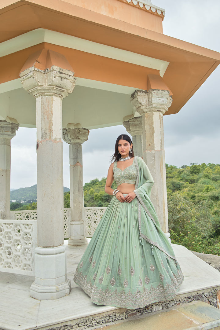 Mint Green Luxury Hand-Embroidered Bridal Lehenga Set with Designer Blouse