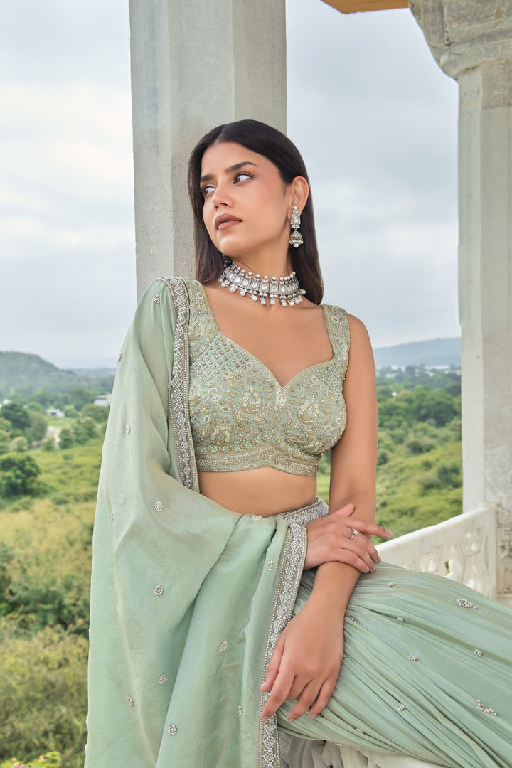 Mint Green Luxury Hand-Embroidered Bridal Lehenga Set with Designer Blouse