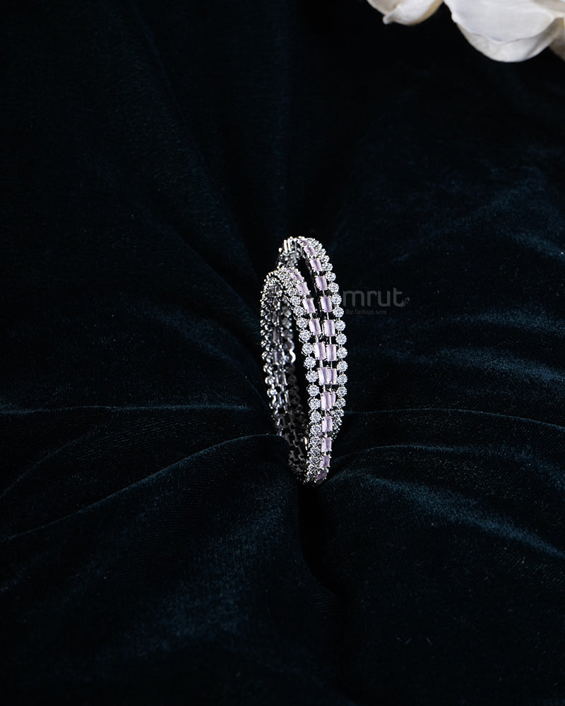 Silver-Toned with Clear and Pink Stones Bangle Set 01