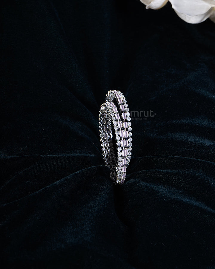 Silver-Toned with Clear and Pink Stones Bangle Set 01