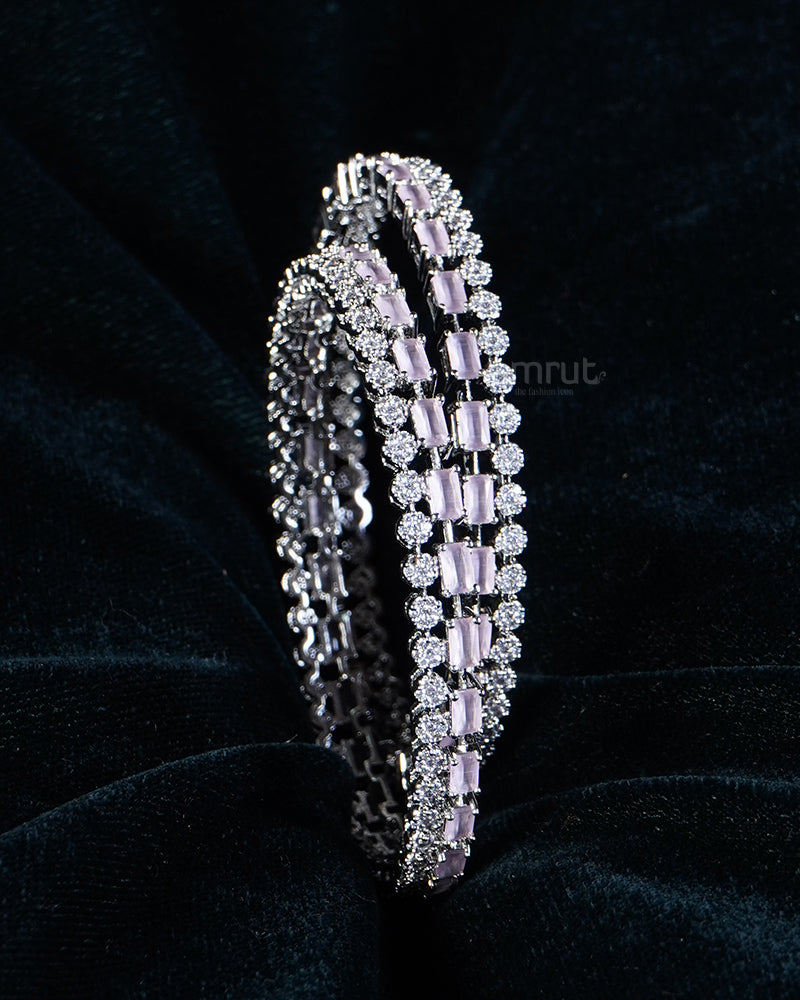 Silver-Toned with Clear and Pink Stones Bangle Set 02