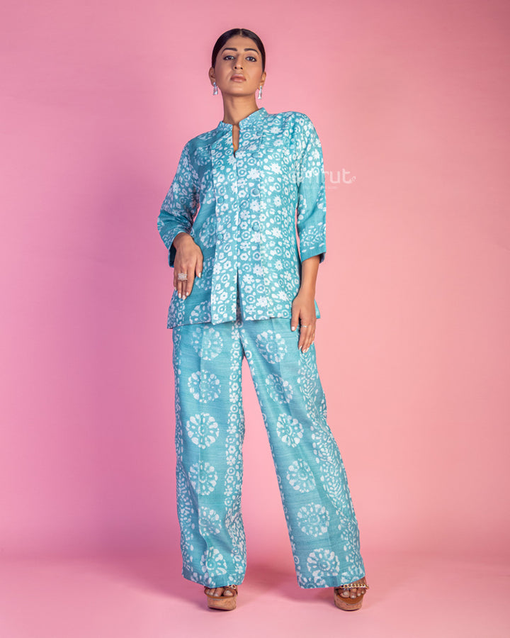 Sky Blue Printed Top With Pant Co-ords Set