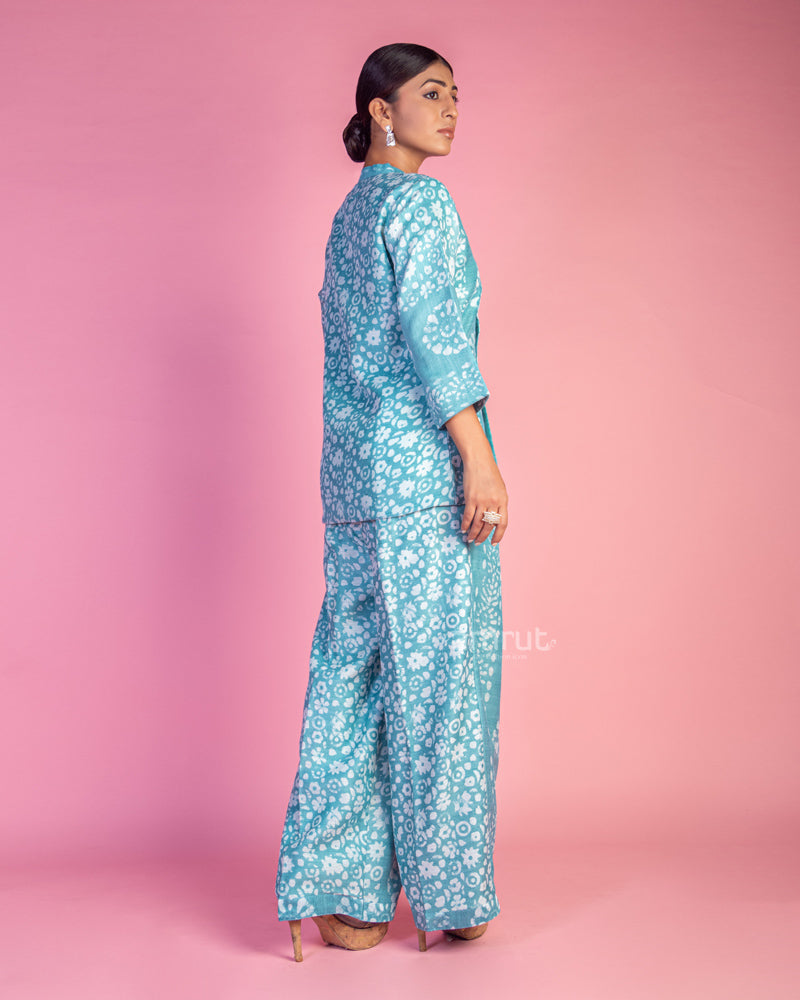 Sky Blue Printed Top With Pant Co-ords Set