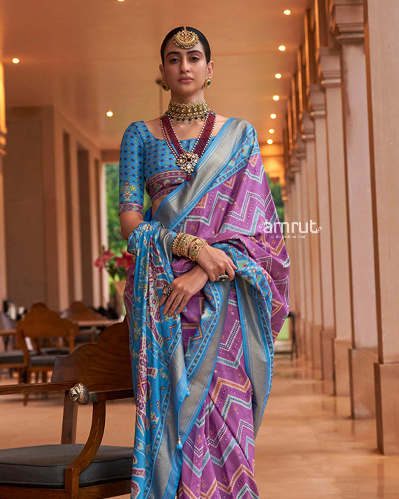 Soft Purple Saree With Unstitched Blouse