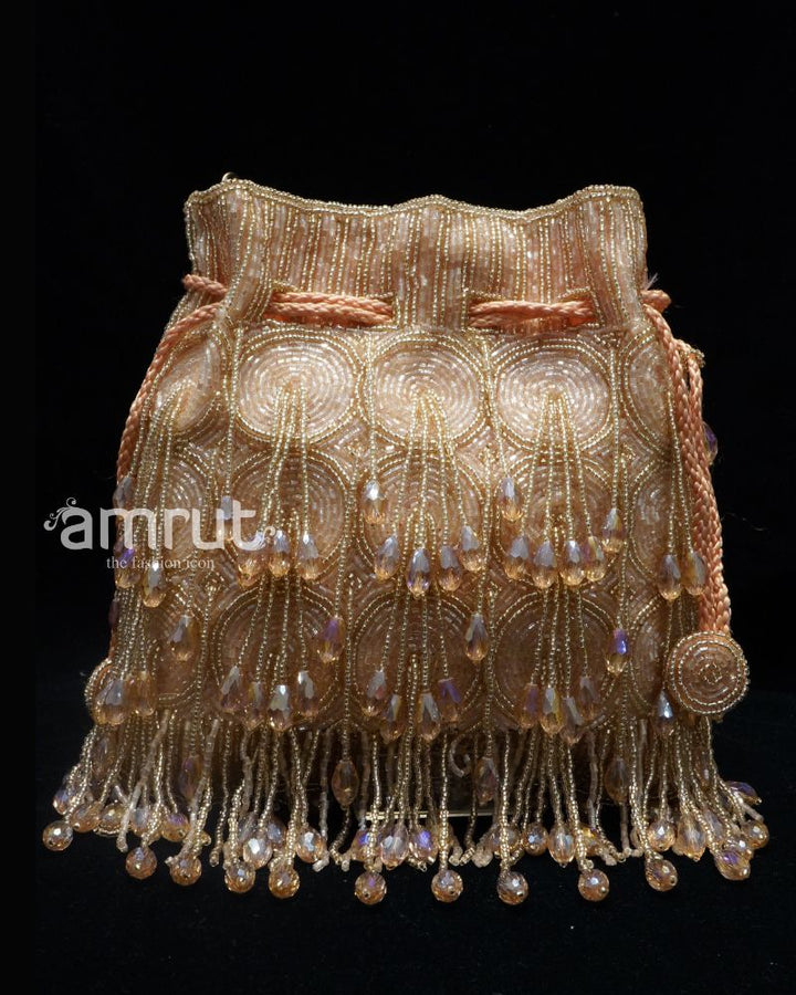 String Peachy Pearl Details Beautiful Party Potli Bag