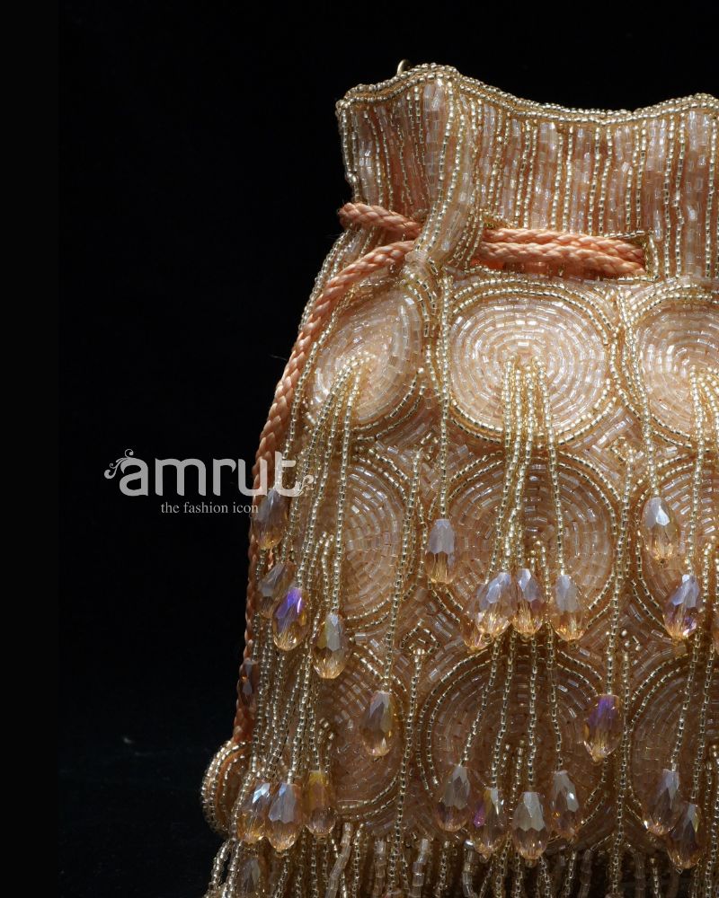 String Peachy Pearl Details Beautiful Party Potli Bag