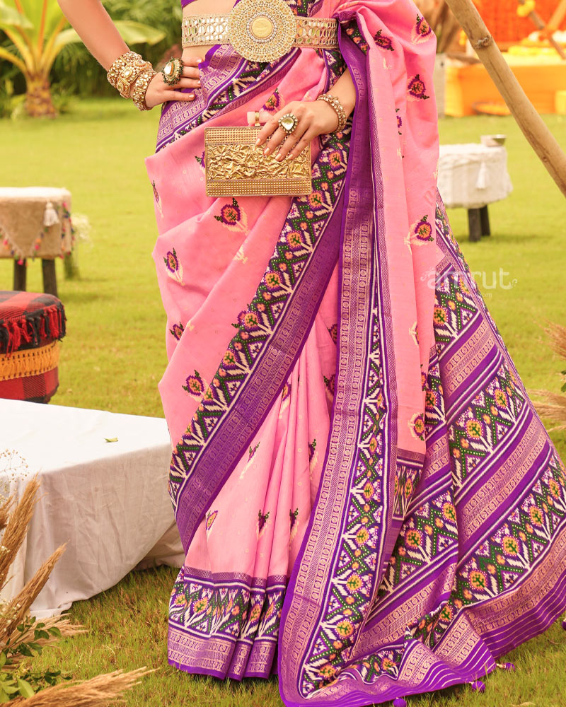 Sweet Pink Cotton Silk Saree With Unstitched Blouse