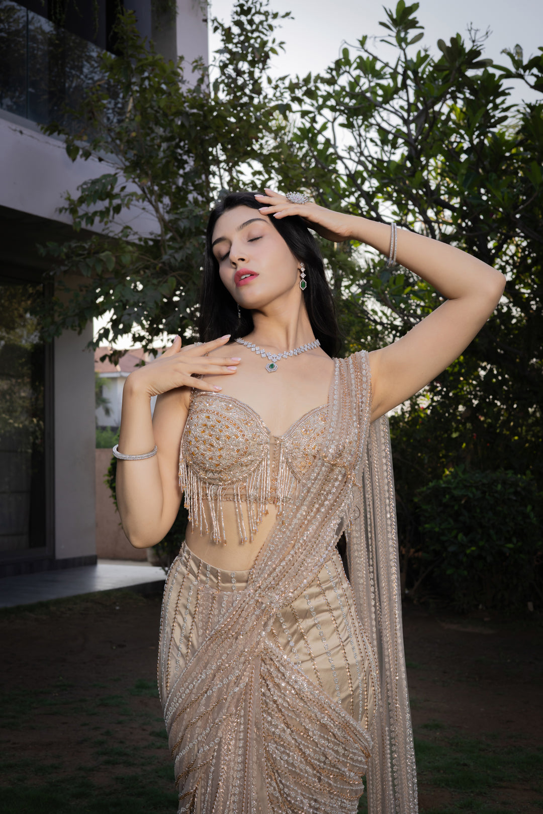 Champagne Gold Hand-Embellished Ready-to-Wear Saree