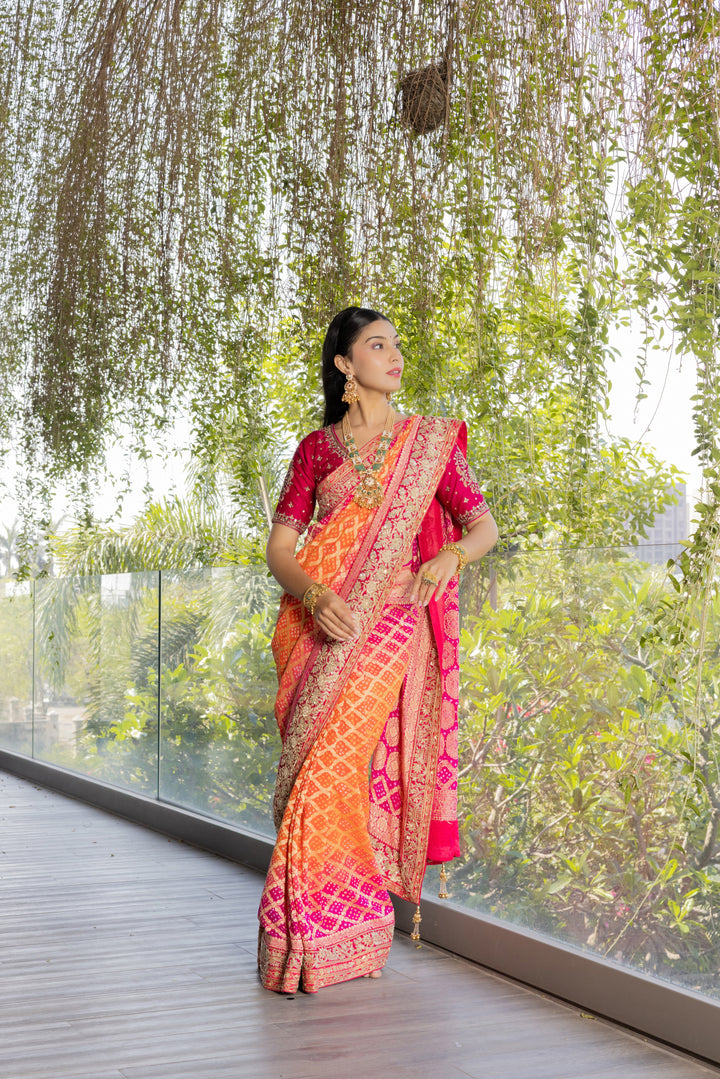 Luxury Orange & Pink Heritage Banarasi Saree