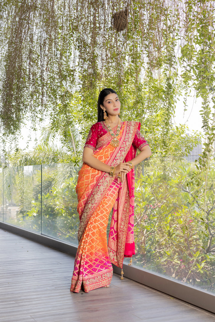 Luxury Orange & Pink Heritage Banarasi Saree