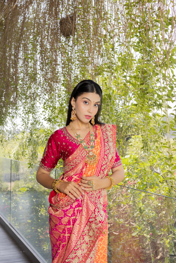 Luxury Orange & Pink Heritage Banarasi Saree
