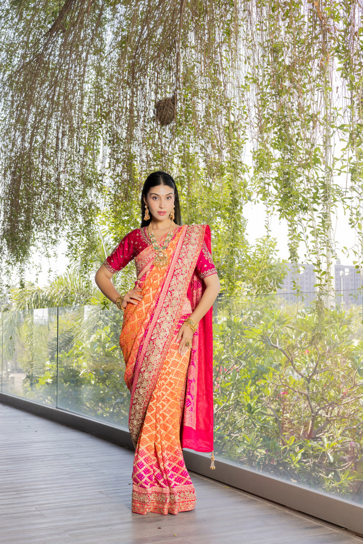 Luxury Orange & Pink Heritage Banarasi Saree