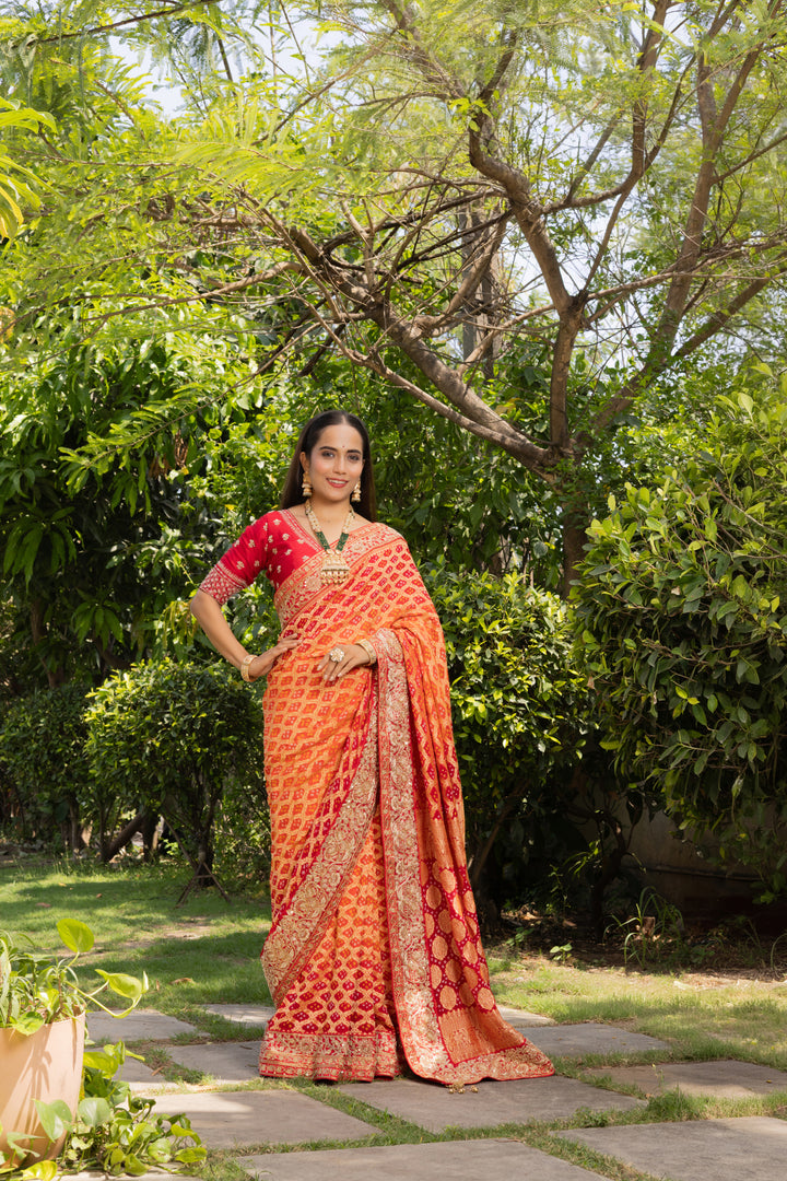 Royal Orange & Rani Pink Banarasi Silk Saree