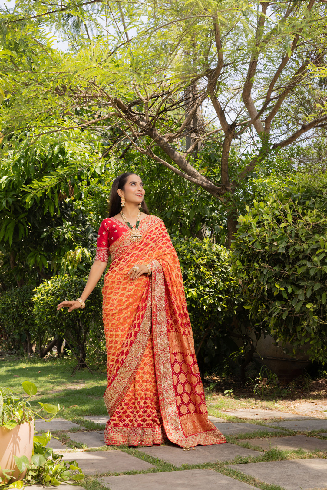Royal Orange & Rani Pink Banarasi Silk Saree