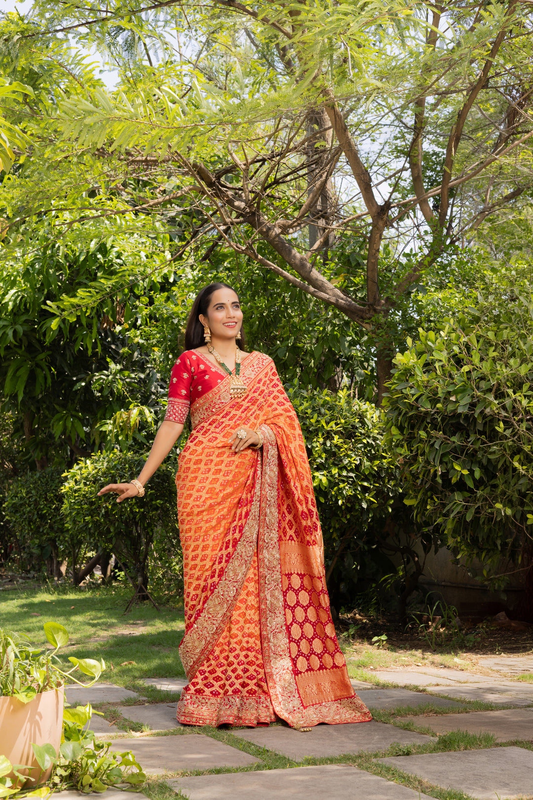 Royal Orange & Rani Pink Banarasi Silk Saree