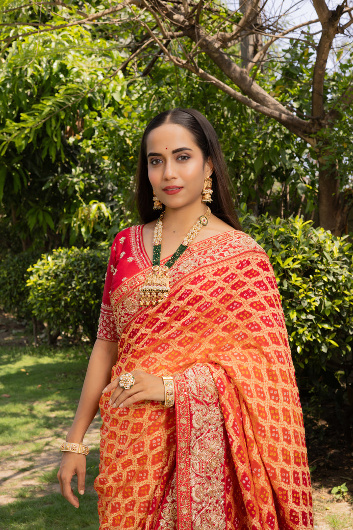 Royal Orange & Rani Pink Banarasi Silk Saree