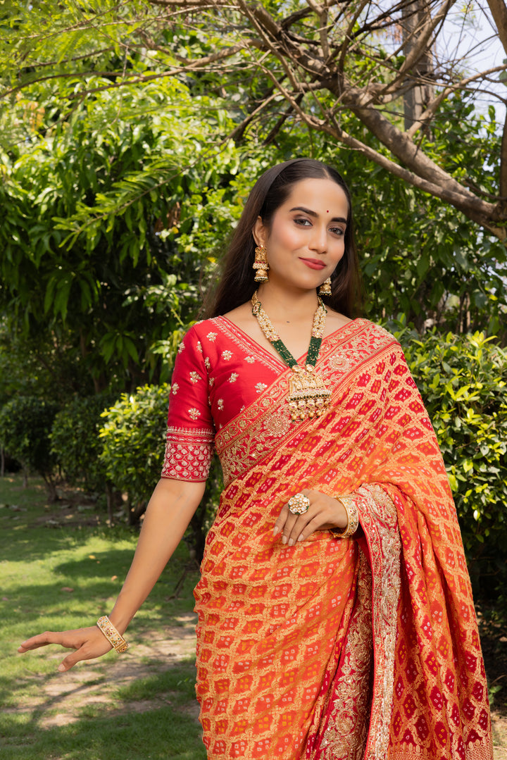 Royal Orange & Rani Pink Banarasi Silk Saree