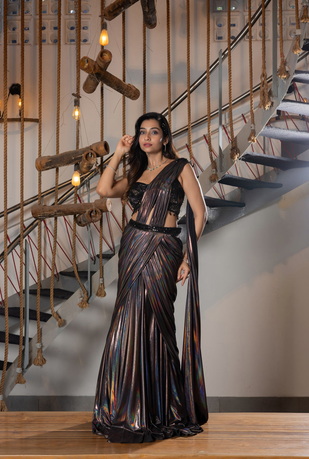Midnight Metallic Ready-to-Wear Saree