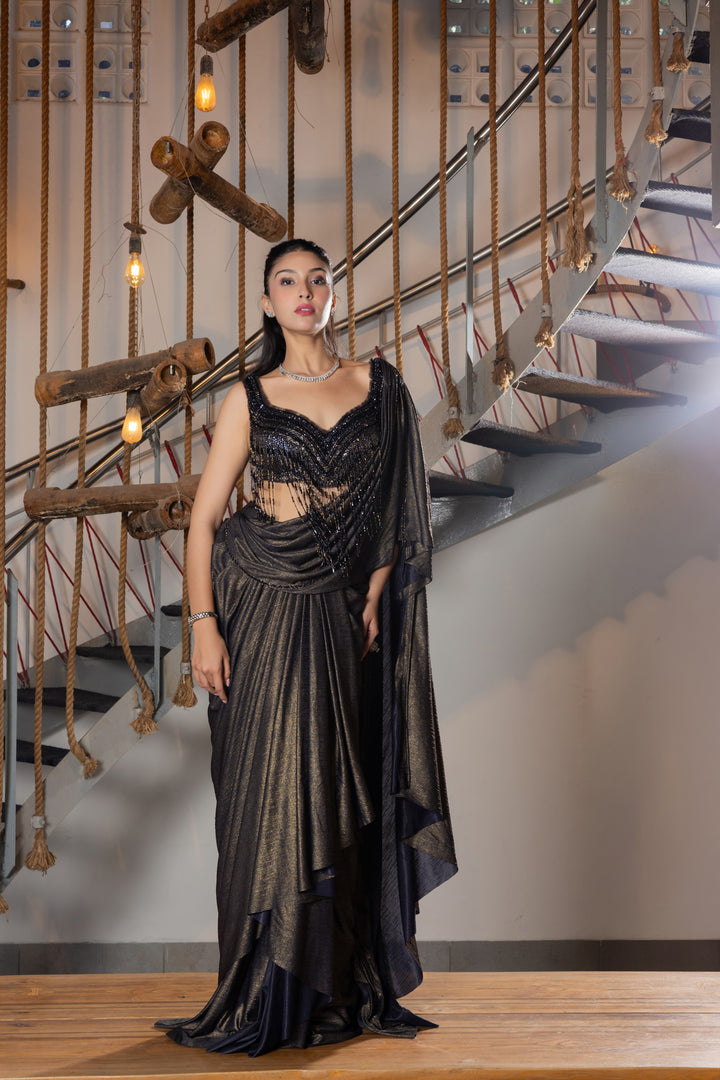 Black Shimmer Designer Ready-to-Wear Saree