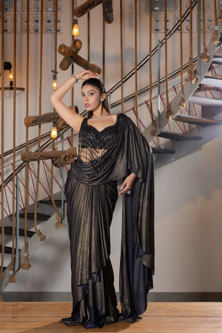Black Shimmer Designer Ready-to-Wear Saree