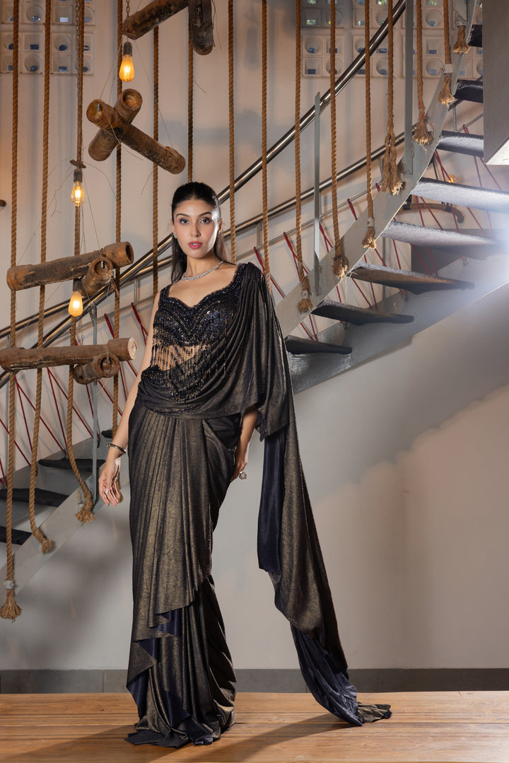 Black Shimmer Designer Ready-to-Wear Saree
