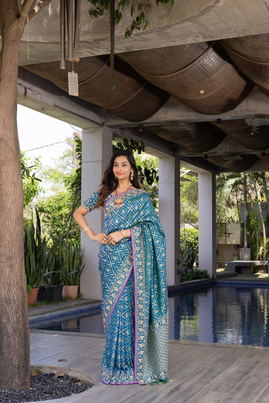 Teal Blue Banarasi Silk Saree with Traditional Zari Weaving & Elegant Border