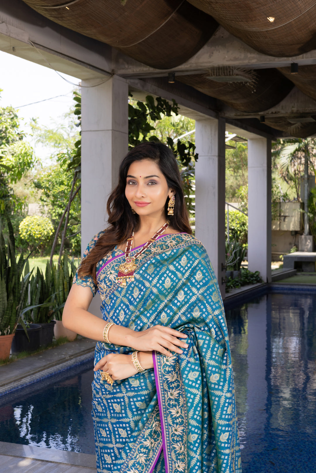 Teal Blue Banarasi Silk Saree with Traditional Zari Weaving & Elegant Border