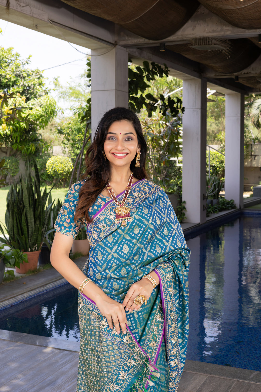 Teal Blue Banarasi Silk Saree with Traditional Zari Weaving & Elegant Border