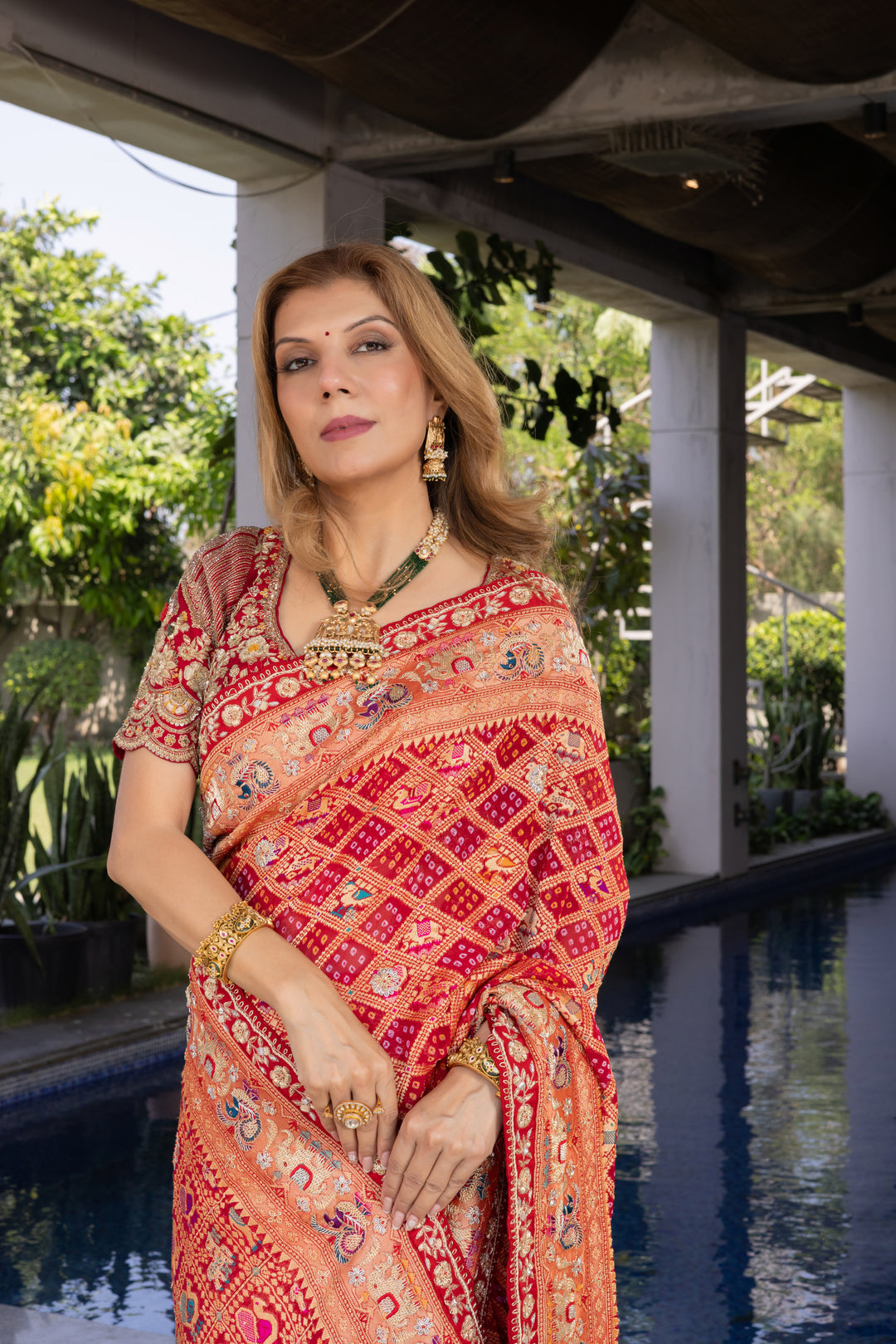 Rani Pink Banarasi Inspired Silk Saree with Ornamental Zari Border
