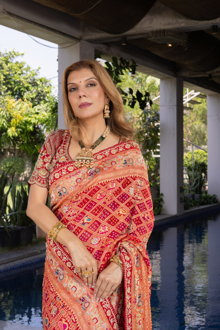 Rani Pink Banarasi Inspired Silk Saree with Ornamental Zari Border