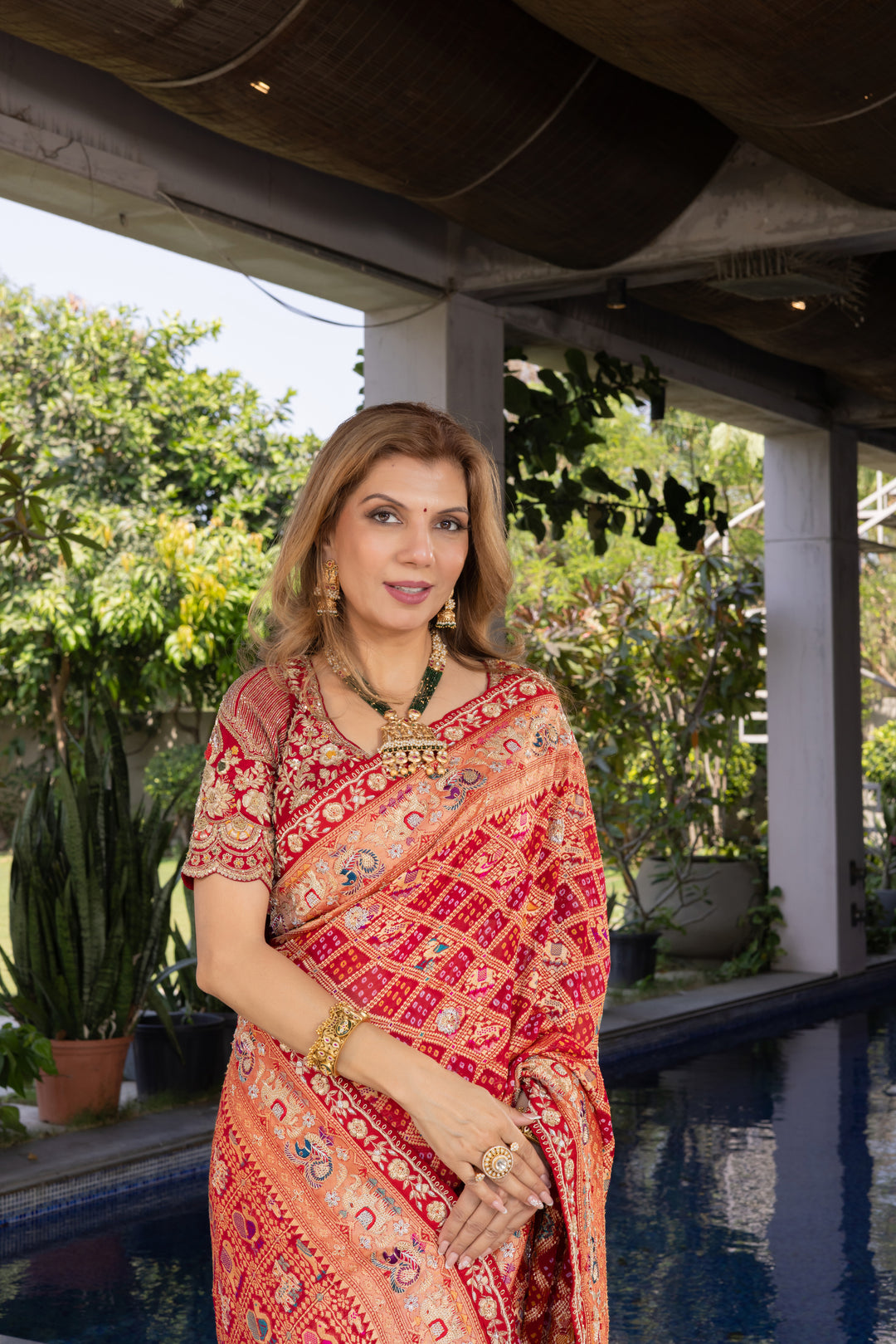 Rani Pink Banarasi Inspired Silk Saree with Ornamental Zari Border