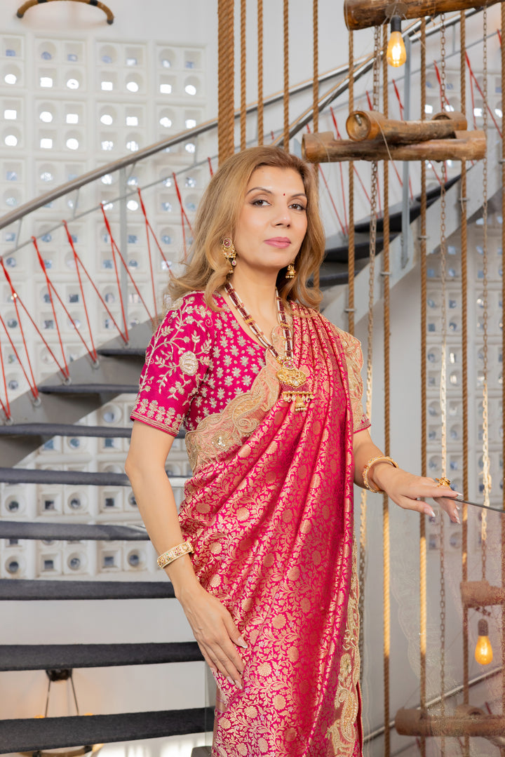 Rani Pink Banarasi Silk Saree with Rich Zari Weaving & Designer Border