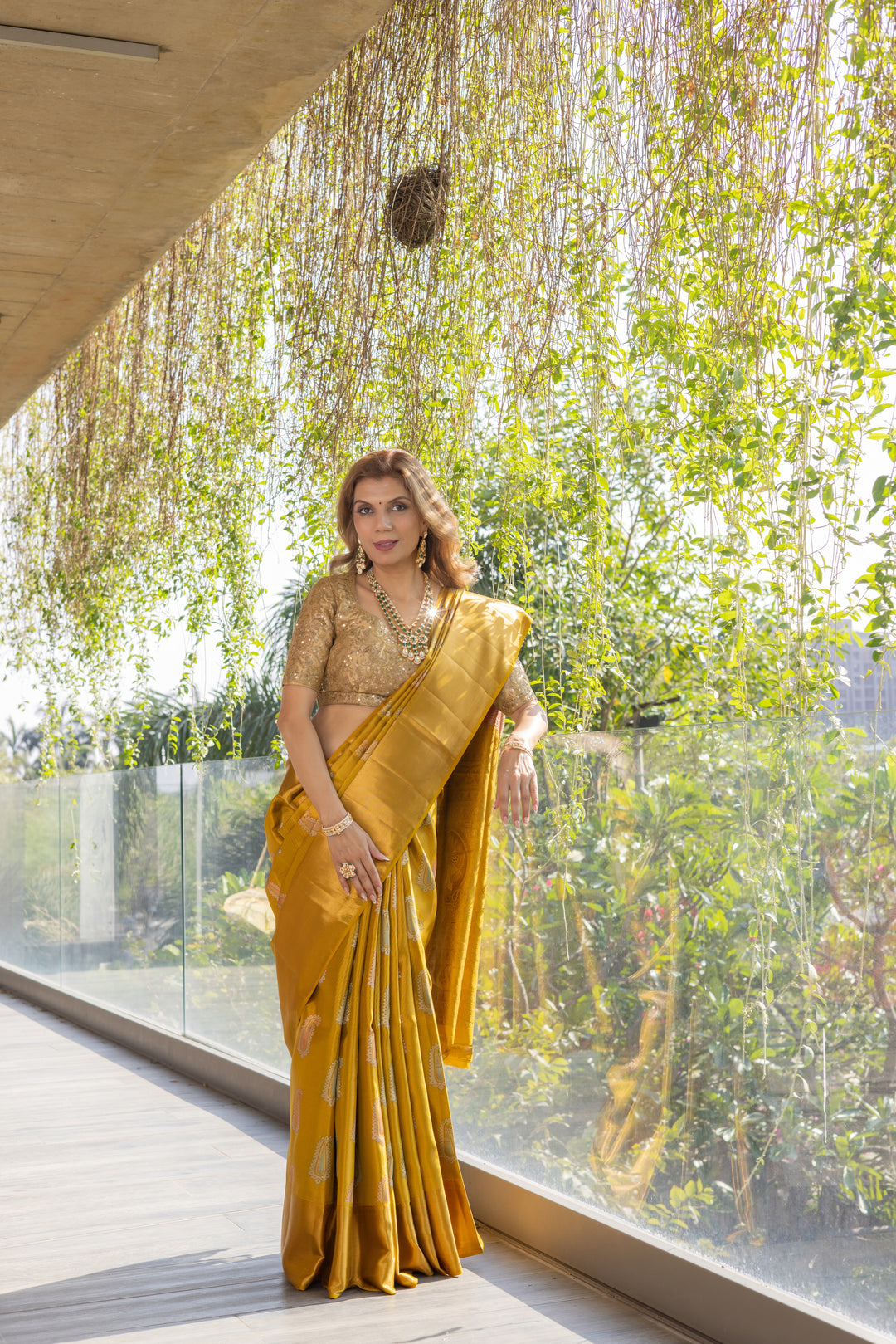 Mustard Gold Banarasi Silk Saree with Elegant Zari Motifs & Rich Pallu
