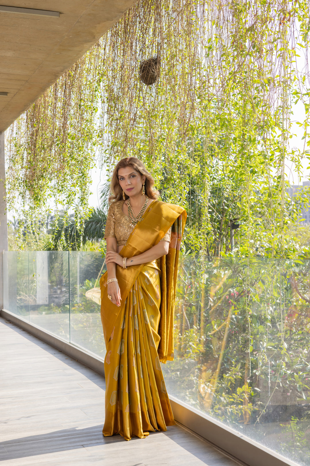 Mustard Gold Banarasi Silk Saree with Elegant Zari Motifs & Rich Pallu