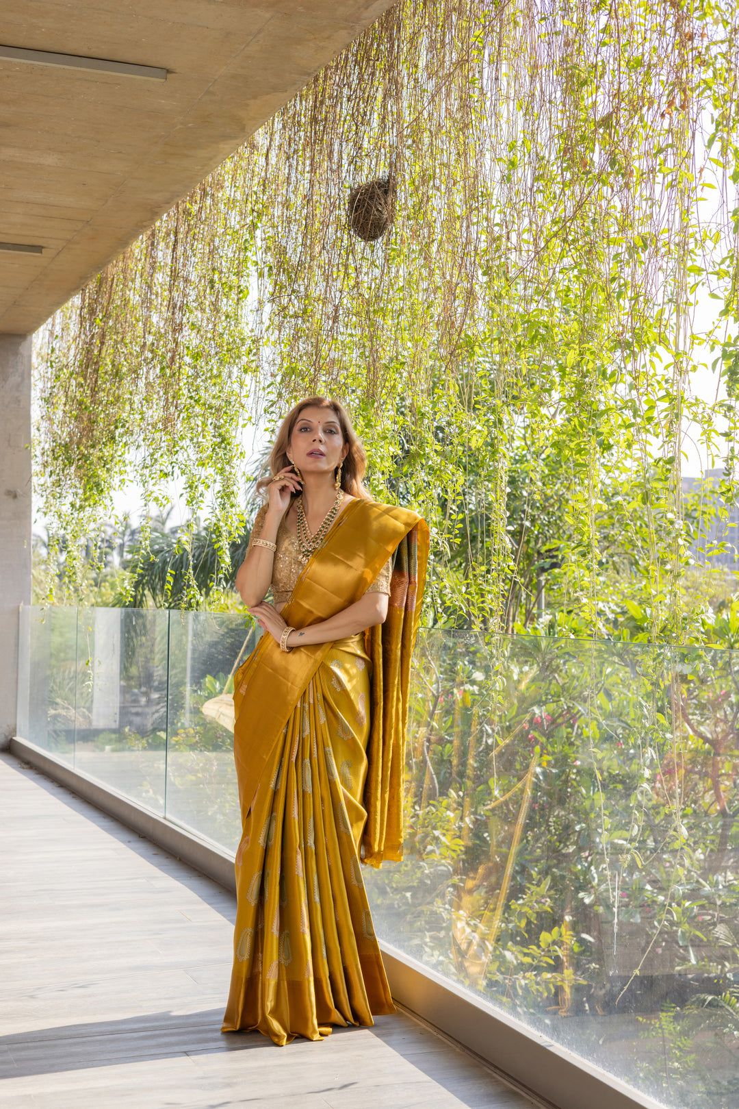 Mustard Gold Banarasi Silk Saree with Elegant Zari Motifs & Rich Pallu