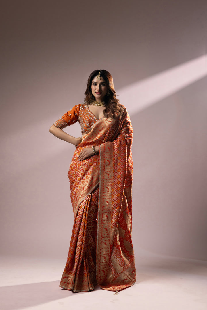 Royal Orange Banarasi Silk Saree with Traditional Zari Weaving
