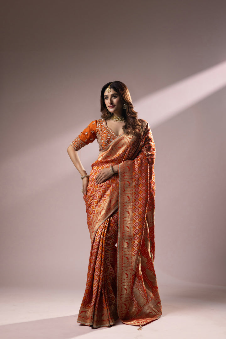 Royal Orange Banarasi Silk Saree with Traditional Zari Weaving