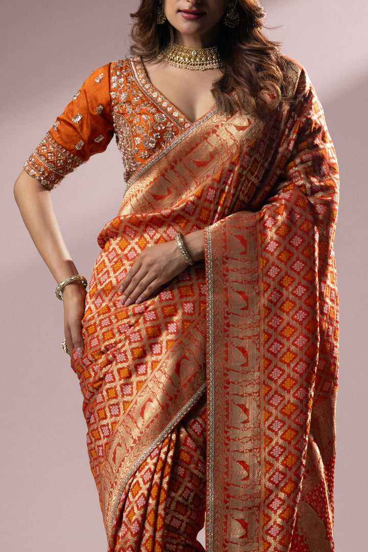Royal Orange Banarasi Silk Saree with Traditional Zari Weaving