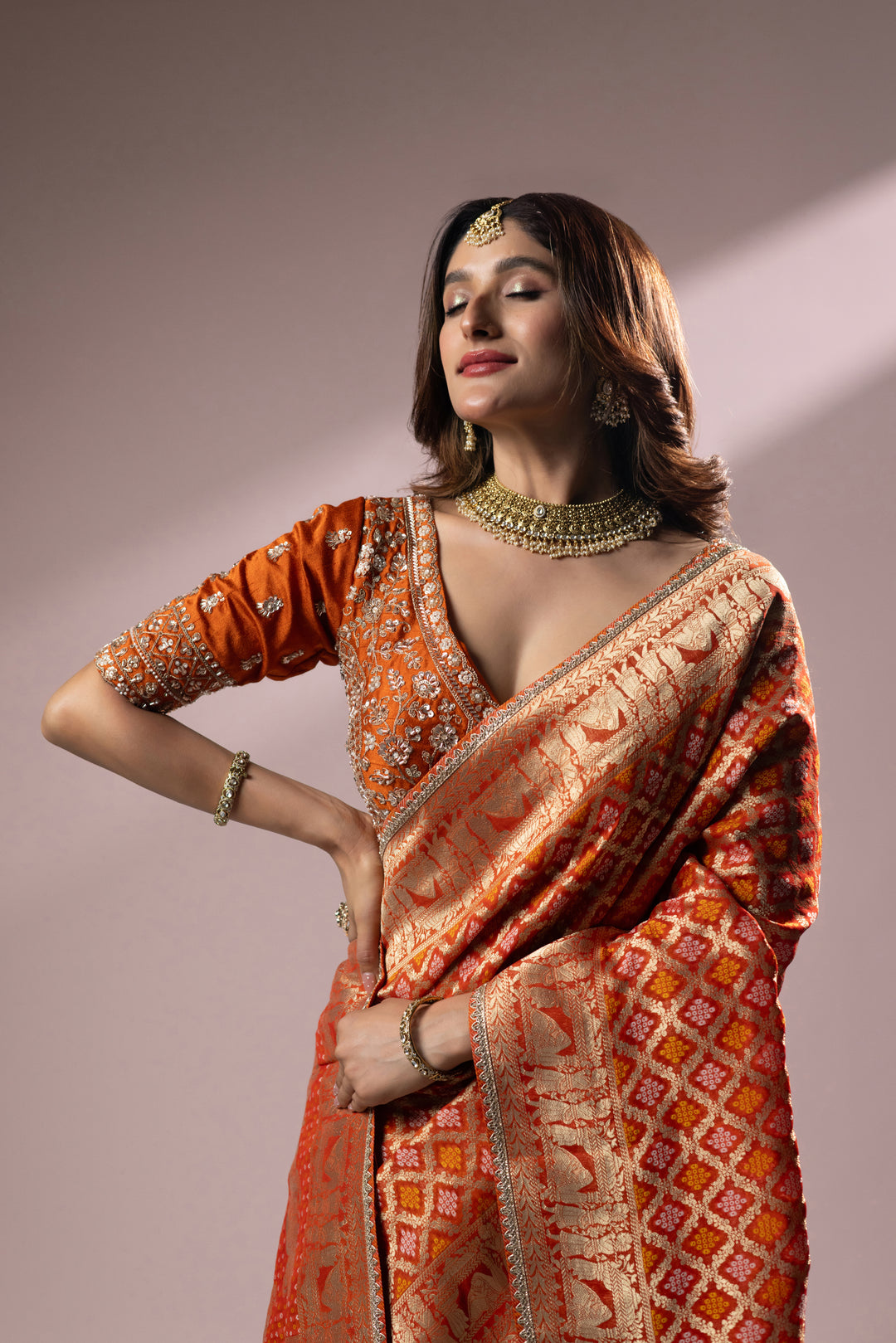Royal Orange Banarasi Silk Saree with Traditional Zari Weaving