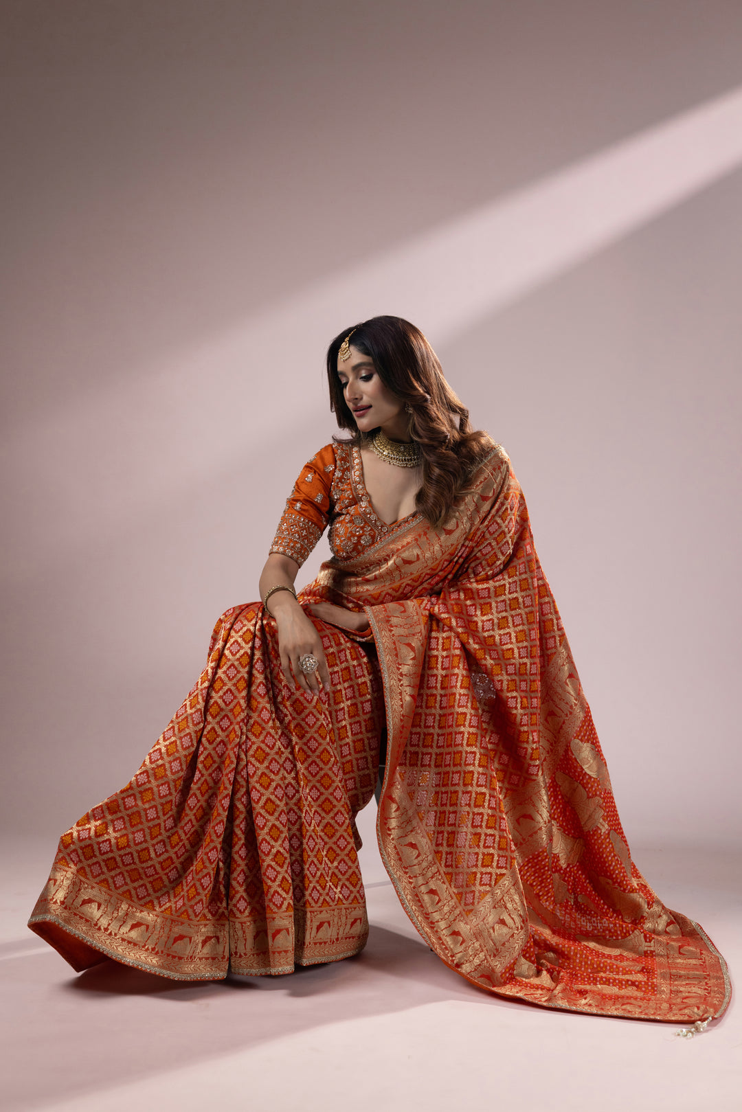 Royal Orange Banarasi Silk Saree with Traditional Zari Weaving
