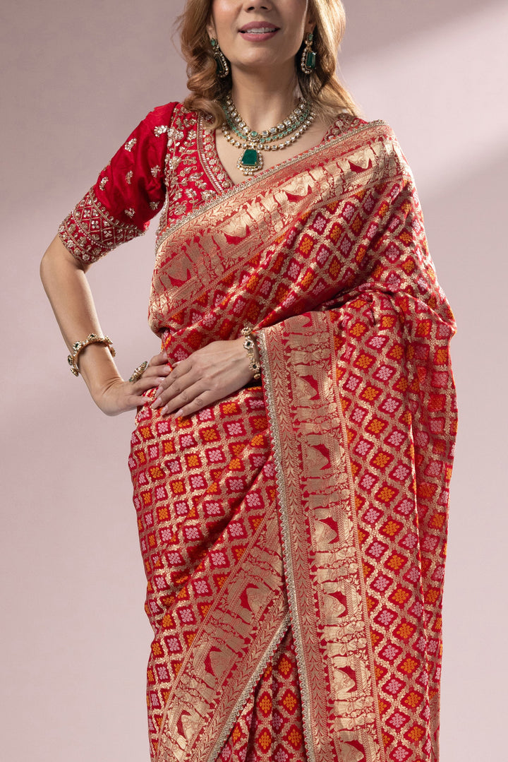 Classic Red Banarasi Silk Saree with Rich Zari Weaving