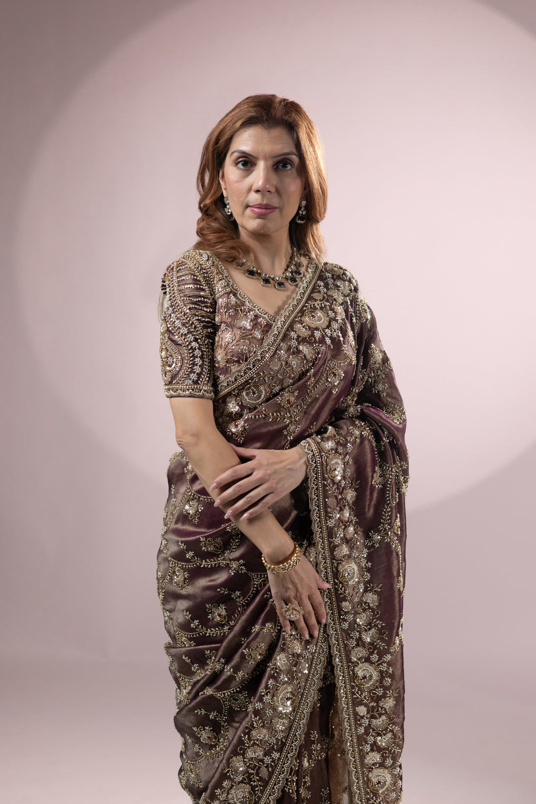 Chocolate Brown Designer Silk Saree with Heavy Zari Embroidery