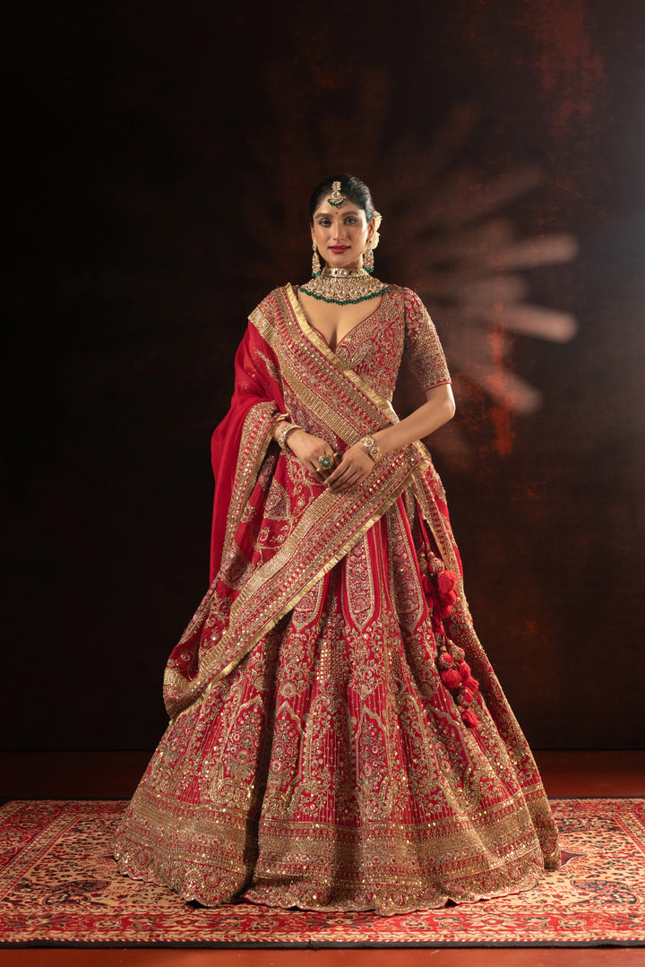 Royal Red Designer Bridal Lehenga with Heavy Zari Embroidery
