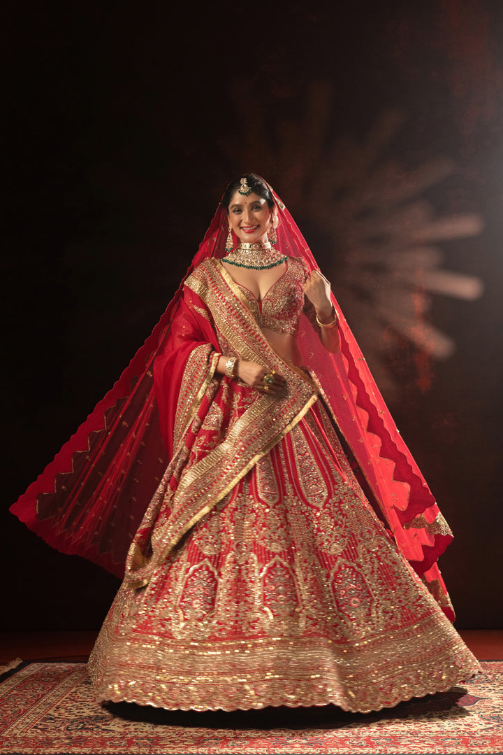 Royal Red Designer Bridal Lehenga with Heavy Zari Embroidery